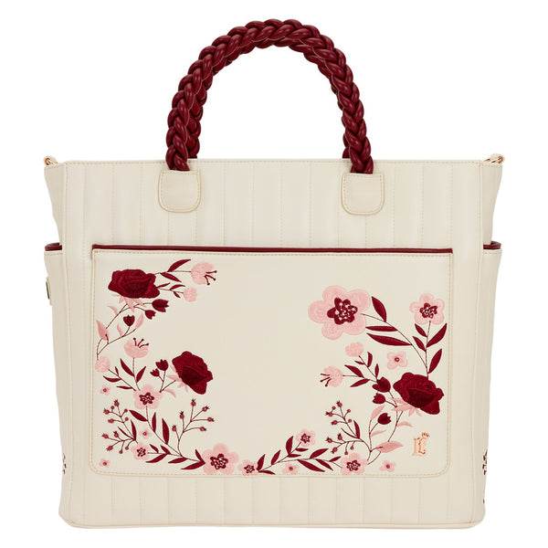 LF CREAM & RED FLORAL TOTE BAG