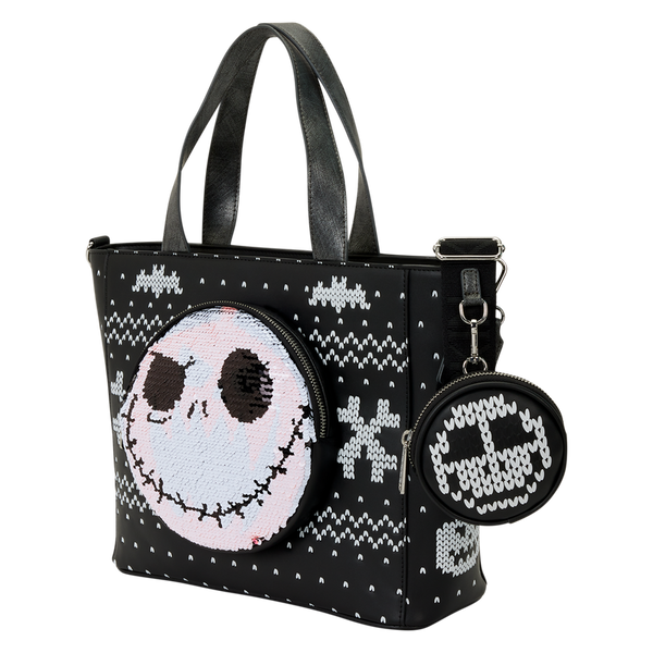 The Nightmare Before Christmas Jack Skellington Reversible Sequins Tote Crossbody Bag with Coin Bag