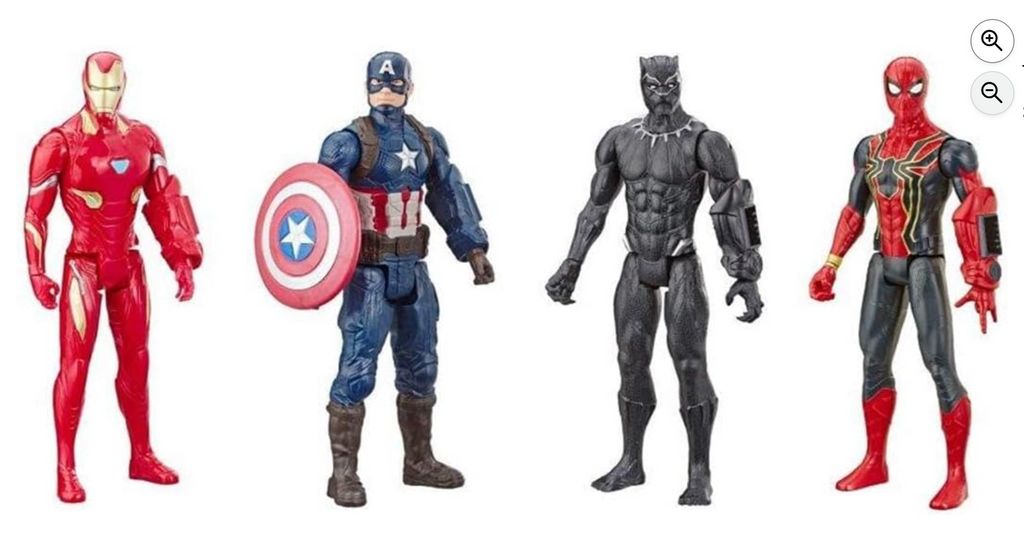 All 4 Avengers figures: Iron Man, Captain America, Black Panther, Iron Spider